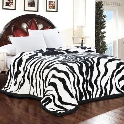 Luxury Quality Thick Raschel Mink Blanket Zebra Skin Pattern Printed Sofa Throw Twin Queen Size Super Soft Warm Bed Blanket