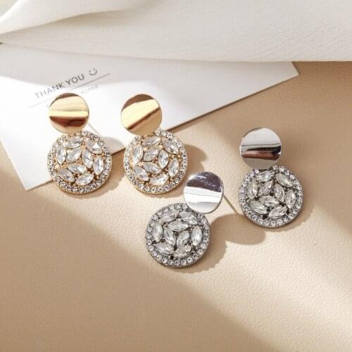 Luxury Rhinestone Geometric Drop Earrings for Women Girls 2020 New Round Dangle Earring Party Jewelry Gifts Trendy