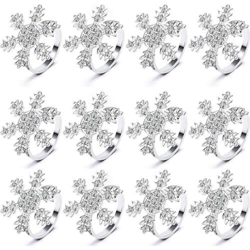 Christmas Snowflake Napkin Rings Holders For Christmas Dinners Parties, Table Decoration Accessories 12Pcs-ABUX