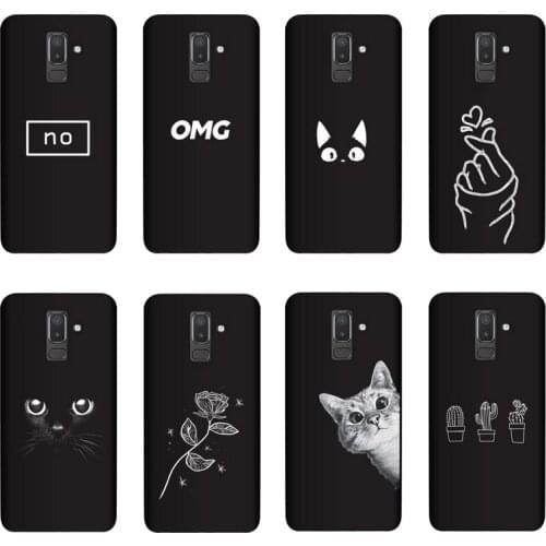 QAQsam Silicone Cover For Samsung Galaxy J8 Case Painting Flower Cat Moon Matte Phone Cases Funda