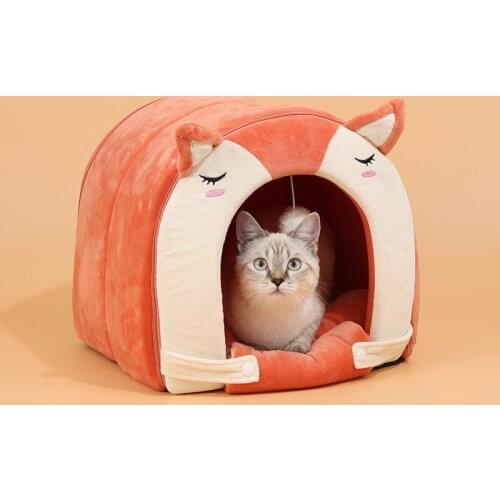 Dog Kennel, Fox-shaped Closed Cat Kennel Kennel Small Dogs Winter Arctic Velvet Warm Kennel Cat Kennel Cat Kennel Pad Waterproof