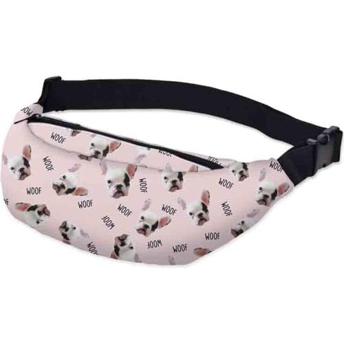 Full Dog Pattern Waist Bags Women Pink Fanny Pack Female Belt Bag Small Waist Packs Laser Chest Phone Pouch