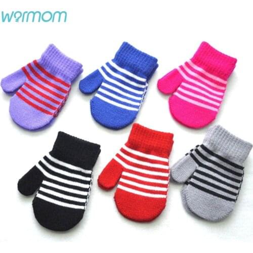 Warmom Childrens Winter Warm Knitted Woolen Gloves Pinstripe Bag Warm Mittens Knitted Gloves For 1-5 Years Old