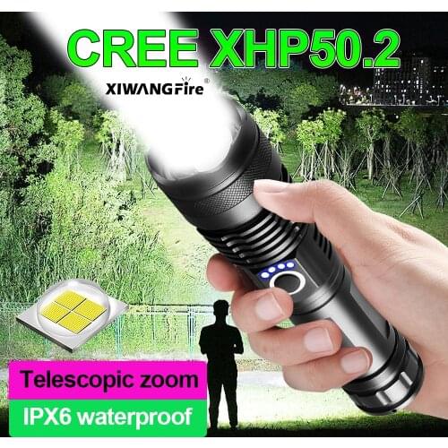 USB Rechargeable LED Flashlight Torch Light CREE XHP50 Most Powerful Tactical Flashlight 18650 Bright Waterproof Zoom Hand Lamp