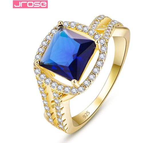 JROSE Big Royal Blue Multicolor Cubic Zircon Wedding Jewelry Luxury Gold Color Engagement Rings for Woman Exquisite Bijoux Bague