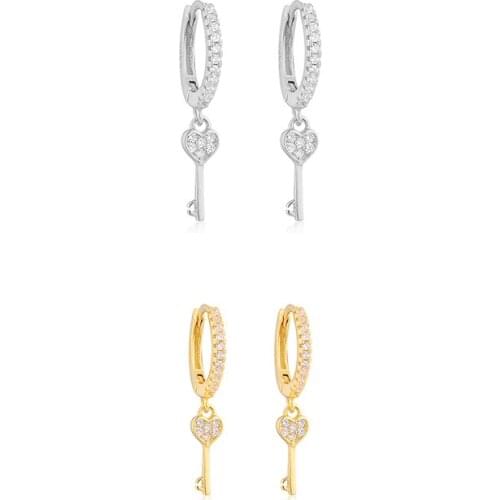 Silver Gold Color Pave Zircon Key Stud Earrings Fashion Women Punk Rock Party Jewelry Accessories Earrings Pendientes Wholesale