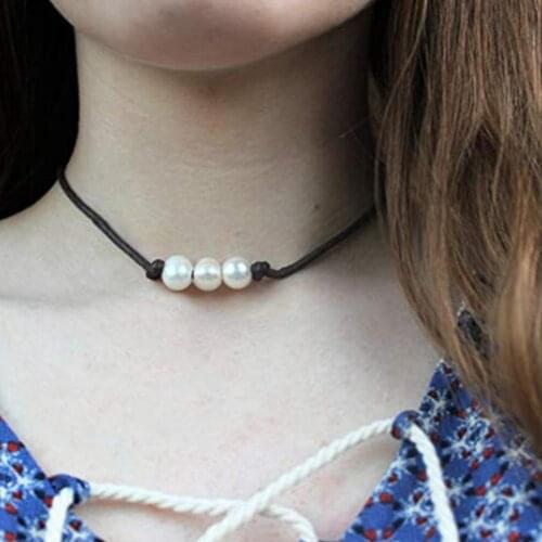 Women choker Minimalist Imitation Faux Pearl Choker Faux Leather Rope Necklace Jewelry coker Womans accesories bijoux femme