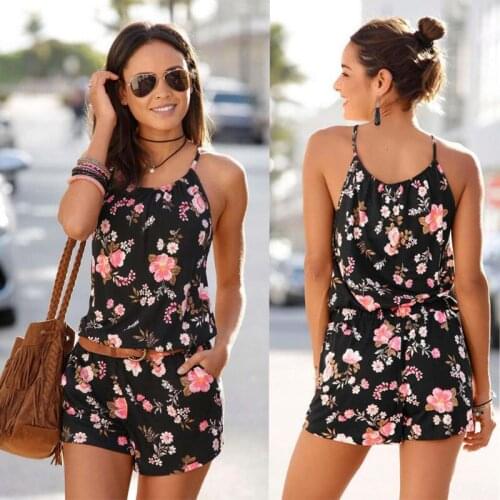 2021 NEW Womens Summer Print Jumpsuit Casual Slim Sleeveless O-Neck Beach Rompers Sleeveless Bodycon Sexy Playsuit