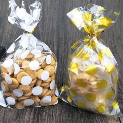100 Pcs/lot White Golden Dots Bag Cookies DIY Gift Bags For Christmas Party Candy Food&Handmade Soap Packaging Bags