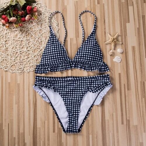 2021 Fashion Plaid Sexy Bikini Set Push Up Ruffles Padded Swimwear Bikini Women Bathing Suit Beachwear Swimming Suit Set