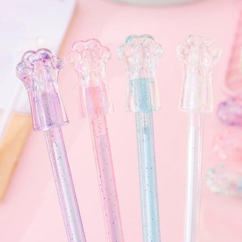 24pcs Funny Cute Crystal Cat Paw Gel Pens Kawaii School Stuff Thing Cool Roller Ball Point Rollerball Ballpoint Stationery 2021