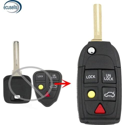 5/4+1 Button Modified Replacement Shell Folding Flip Remote Key Case Fob For Volvo S60 S70 S80 S90 V70