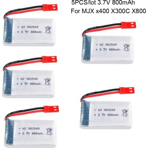 5PCS/lot lipo battery for MJX X400 X300C X800 3.7V 800mAh Quadcopter Parts RC Drone JST plug 902540 1S Battery toy accessories