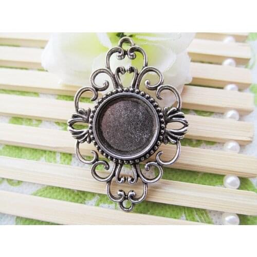 50pcs Antique Silver tone/Antique Bronze Base Setting Tray Bezel Pendant Charm/Finding,Hollow Border,fit 18mm Cabochon/Cameo