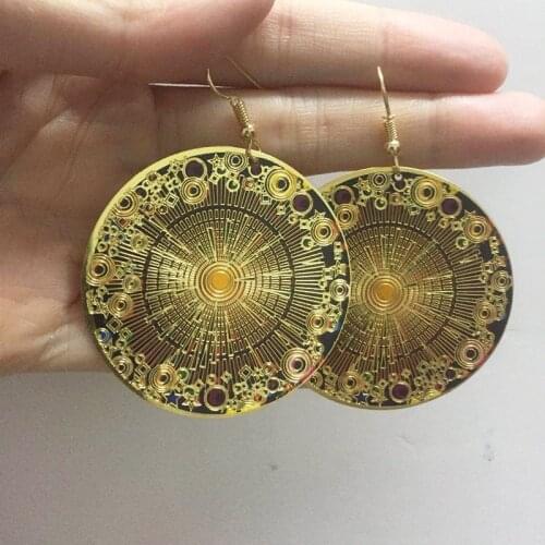 Afghan India Middle East Golden Enamel Earring Round Geometric Drop Ears Hippie Tribal Egypt Nepal Gypsy Festival Ethnic Jewelry