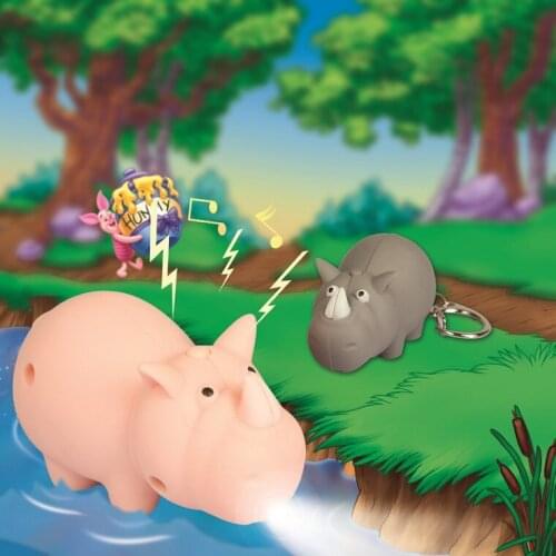 FREE SHIPPING BY DHL 200pcs/lot 2015 3D Plastic LED Rhinoceros Keychains with Sound Novelty Children Toy Keyrings