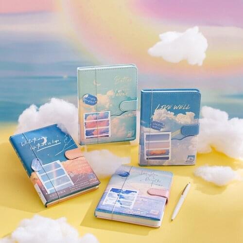 4PCS/LOT Into The Clouds Colorful Sky Notebook A6 PU Leather Journal 196P School Office Planner Gift Free Shipping