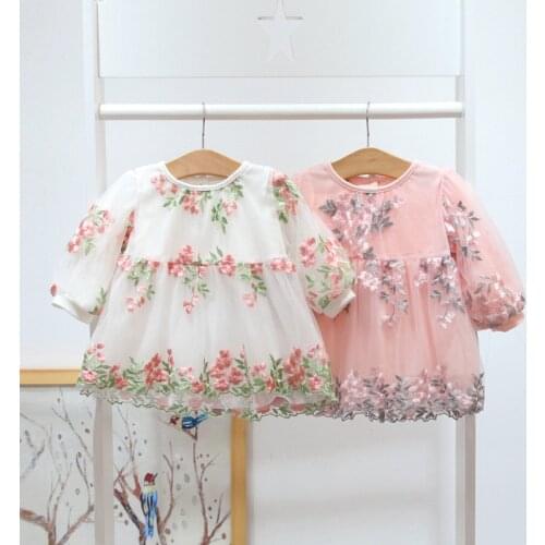 Spring autumn baby girls New Style Lace Embroidery embroidered long sleeve Dress Princess Dress baby girl cloths kids