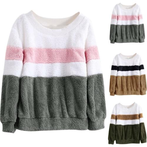 Women Teddy Bear Jumpers Top Fleece Sweater Colourblock Pullover Sweatshirt_