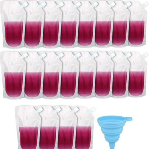 20 Pcs Flasks Liquor Cruise Pouch Reusable Sneak Alcohol Travel Drinking Flask Concealable Plastic Flasks bags with Funnel 16 oz