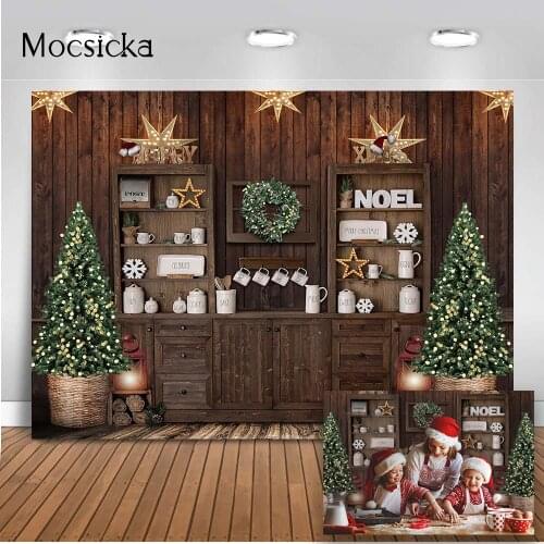 Photography backdrop kitchen living room photo booth background cupboard Christmas tree background for photo shoot Rustic wood