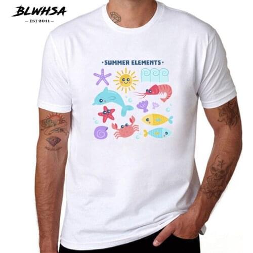 BLWHSA Newest Design Summer Sea Element T-shirts Men Creative Cotton Short Sleeve Summer Style Tee Shirts Streetwear T shirts