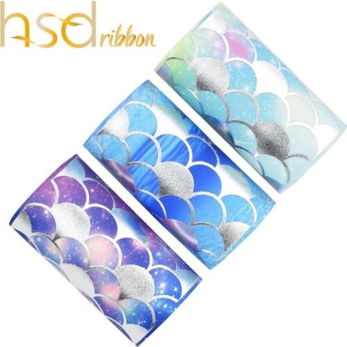 HSDRibbon 75MM 3 inch Scale Silver Foil Printed on HT Grosgrain Ribbon