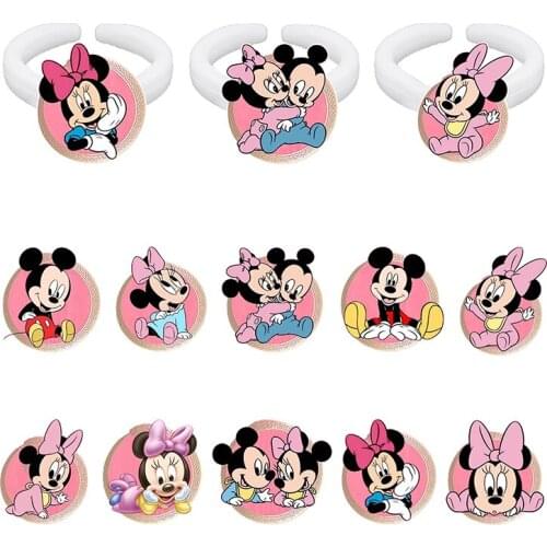 Disney Pink Mickey Minnie Cute And Fun Resin Acrylic Disney Round Ring Set Accessories Ladies Jewelry Party Gift Adjustable Ring