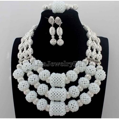 Latest White African Beads Jewelry Set Floral Brooch Chunky Crystal Costume Bridal Necklace Set Christmas Free Shipping HD8782