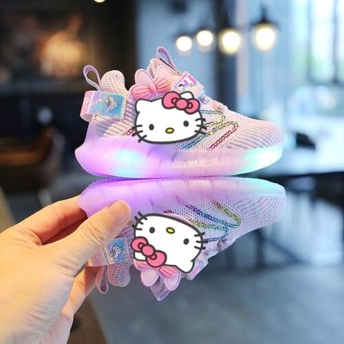 Sanrio childrens cartoon hello kitty boys girls non-slip soft Light up casual shoes sports shoes student running shoes LED