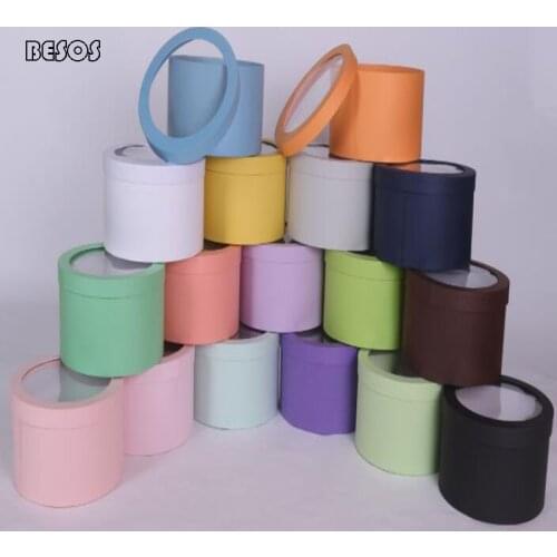 Ins Candy Color Transparent Lid Round Gift Box Wedding Party Valentines Day Belt Wallet Flower Hard Cardboard Paper Gift Box