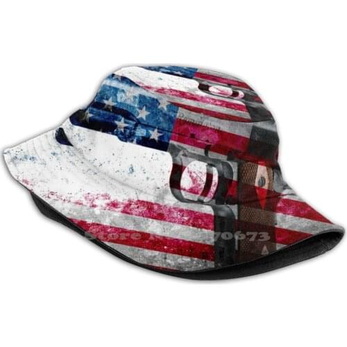 M1 Colt 45 And American Flag On Distressed Metal Sheet Outdoor Sun Fishing Panama Hats M1 Pistol Colt 45 Gun Rights Firearm