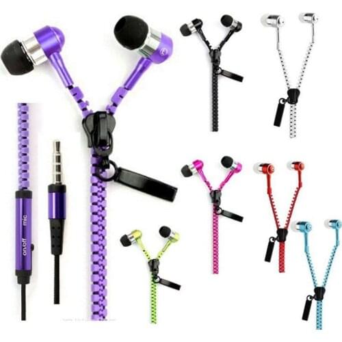 1Pc Fashion Zipper Metal In Ear Earphone Stereo Bass High Quality Music With Microphone For iPhone Samsung HTC 3.5mm