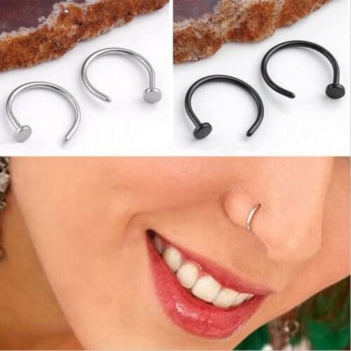 Fashion Piercing Jewelry 10Pcs/Lot Stainless Nose Hoop Nose Rings Clip Body Fake Piercing Black Silver Color For Women