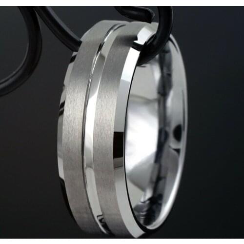 Classic 8mm Stainless Steel Mens Grooved Center Beveled Edge Brushed Silver Color Rings Mens Engagement Wedding Band Jewelry