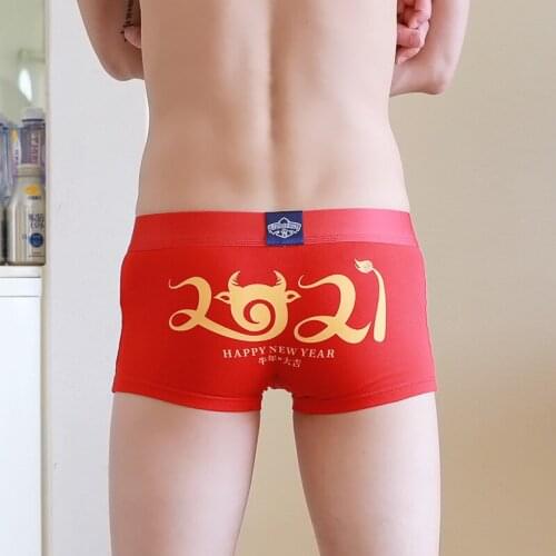 Birthday mens underwear New Years red boxer shorts cotton festive auspicious mouse wedding lucky boxer shortsT