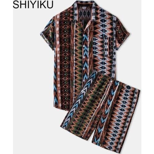 Casual Men Sets Printed Breathable Lapel Short Sleeve Shirts Shorts Streetwear 2021 Summer Beach Men Hawaiian Suits 3XL SHIYIKU