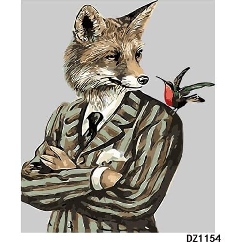Gentleman fox Animal Abstract DIY Digital Painting By Numbers Modern Wall Art Canvas Painting Unique Gift Home Decor 40x50cm