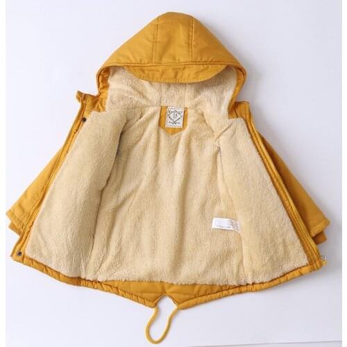 New Children Winter Coat Boy Outdoor Jackets Girls Warming Hooded Plush Cotton Jacket Baby Boy Clothing Short Windbreaker