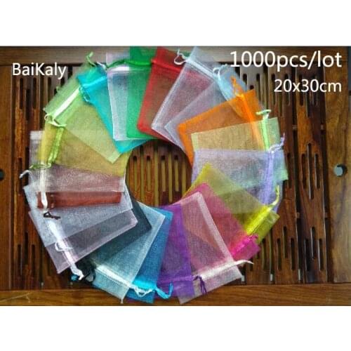 Wholesale 1000pcs/lot 24 Colors 20x30cm Organza bag drawstring Pouch wedding/Party decoration gift bag jewelry Packaging bags