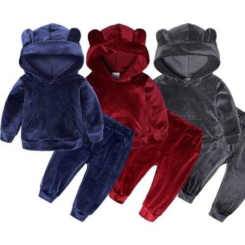 1-7Y Kids Toddler Girls Boys Clothes Sets Winter Autumn Suits Children Sports Hooded Sweater + Gold Velvet Pants 2pcs Clothing
