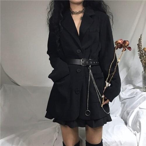 Mid-length Turndown Collar Casual Blazer Plus Sashes Women Spring Fall Korean Loose Double Breasted Long Sleeve Suit Coat Female