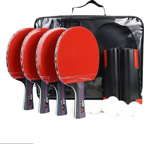 Professional Training Table Tennis Racket Set 4 Table Tennis Rackets + 1 Net + 6 Table Tennis Rackets Training Games Use Rackets