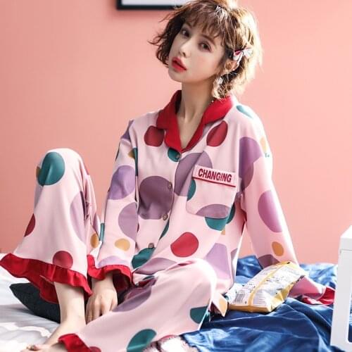 Plus Size Cotton Spring Pajama Set Sweet Tide Women Sleepwear Loose Version Lapel Winter Pajamas XXXL Cartoon Fall Pyjamas