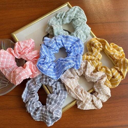 Women Striped Plaid Hair Scrunchies Vintage Wild Hair Ring Elastic Rubber Band Girls Fashion Ponytail Scrunchie Hair Accessories