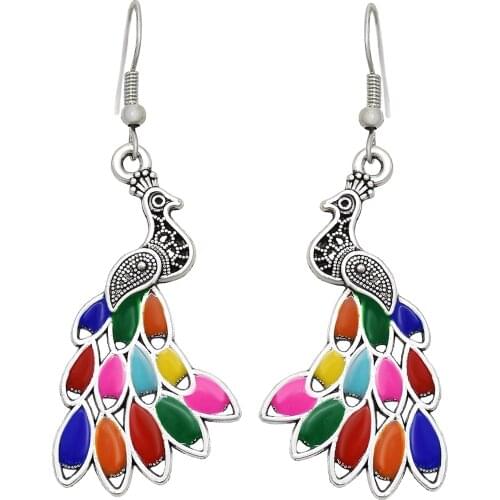 Ethnic Peacock Drop Earrings for Women Boho Multicolors Drip Oil Enamel Dangle Earring Female oorbellen Festival Indian Jewelry