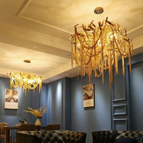 Nordic Home Decor Tassel Pendant Lights Lighting Engineering Luxury Aluminum Chain Fringe Living Room Bedroom Villa Hanging Lamp