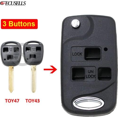 3 Button Folding Flip Remote Car Key Shell Housing Case TOY43 / TOY47 Uncut Blade for Toyota Celica Avensis RAV4 Prado Camry