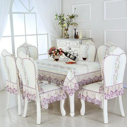 Modern simplicity white table cloth chair cover high quality Christmas table cover Embroidered dining chair cushion backrest