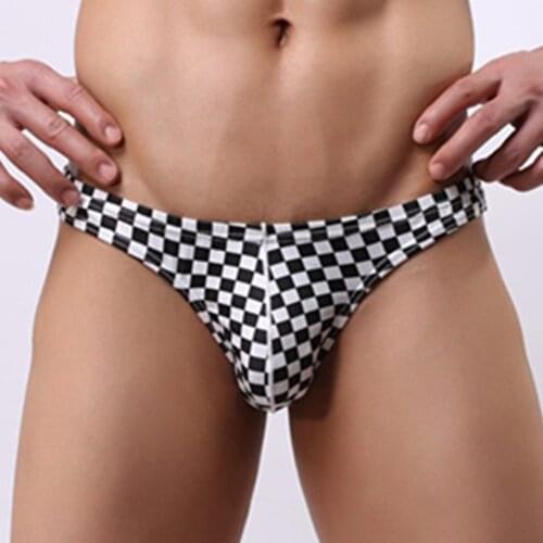 Mens Low Rise Cotton Briefs Underwear Breathable Plaid Print Brief Bikini Under Wear Male Convex Pouch Underpants